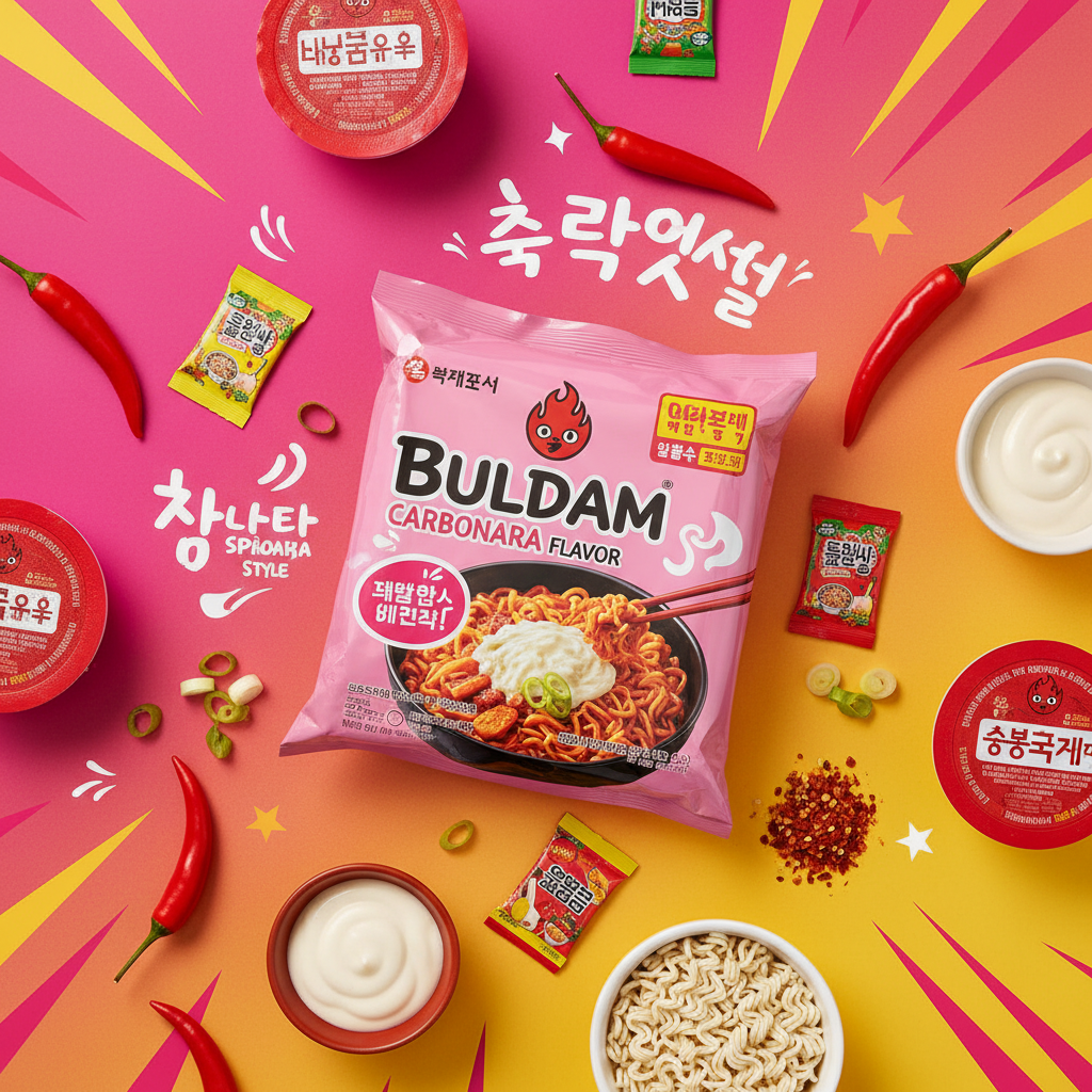 Buldak Carbonara Flat Lay
